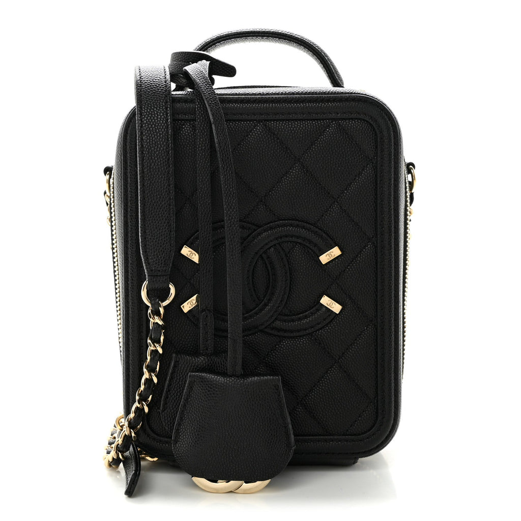 Caviar Quilted CC North South Filigree Vanity Case Black