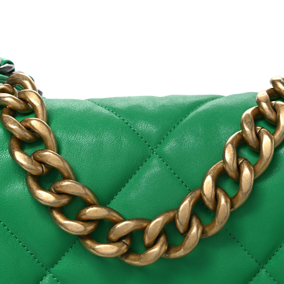 Goatskin Quilted Large Chanel 19 Flap Green