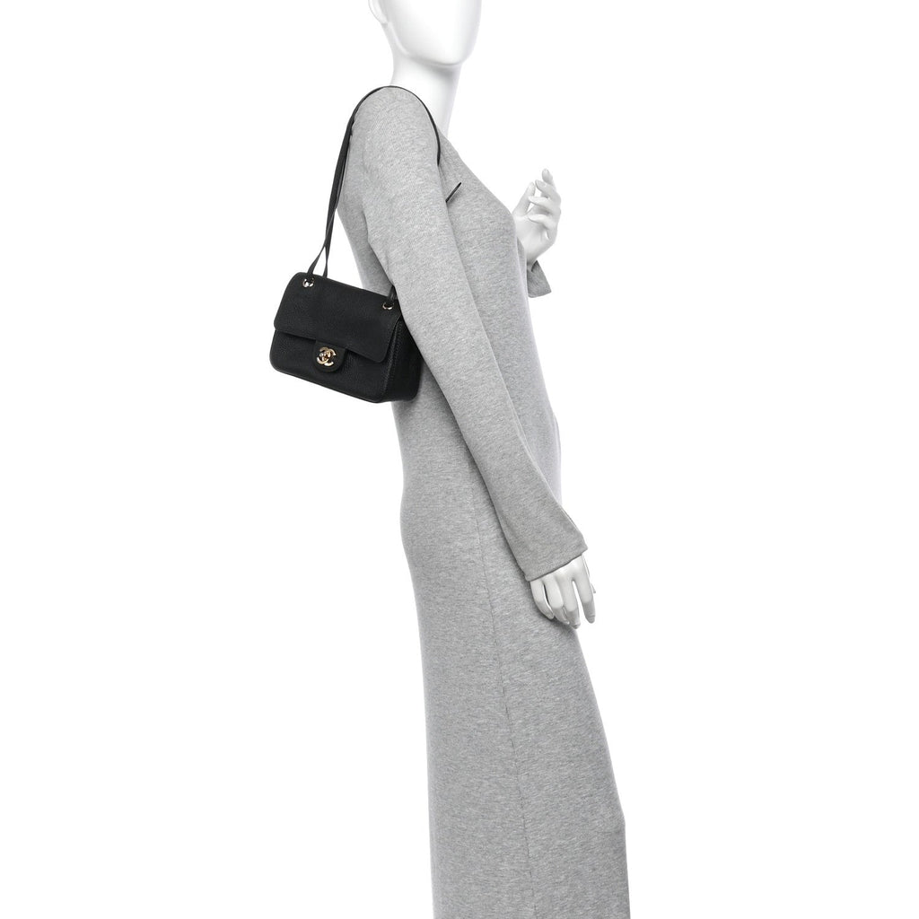 Grained Calfskin Mini Souplissimo Maxi Flap Black