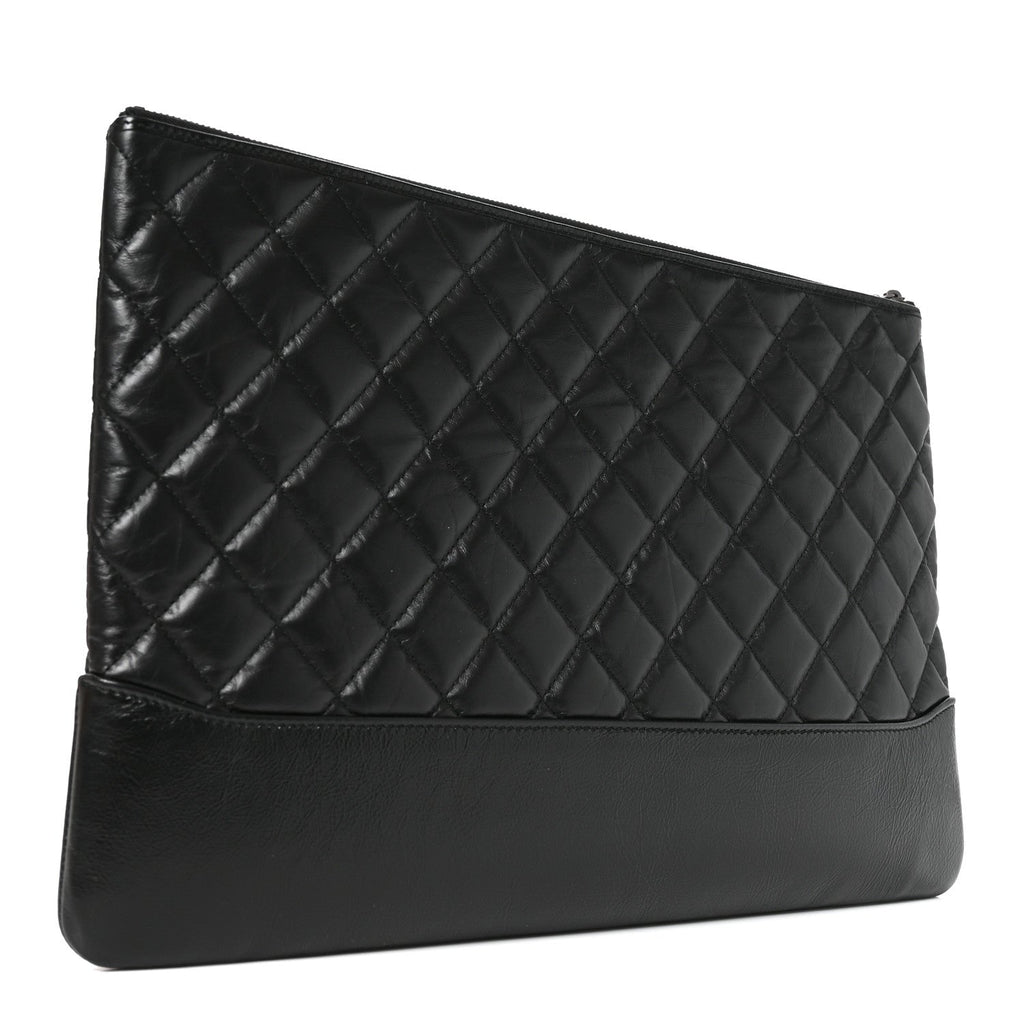 Aged Calfskin Quilted Large Gabrielle Cosmetic Case Black