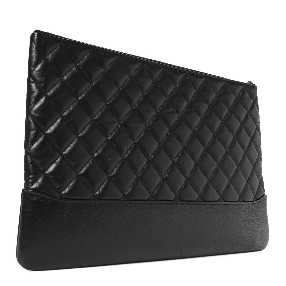 Aged Calfskin Quilted Large Gabrielle Cosmetic Case Black