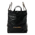 Shiny Calfskin Quilted Chanel 22 Backpack Black