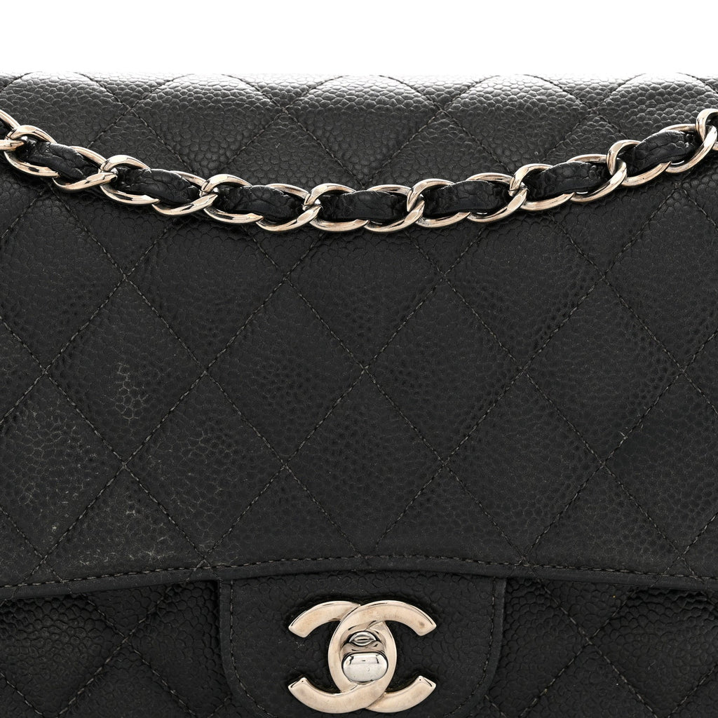 Caviar Quilted Medium Double Flap Black