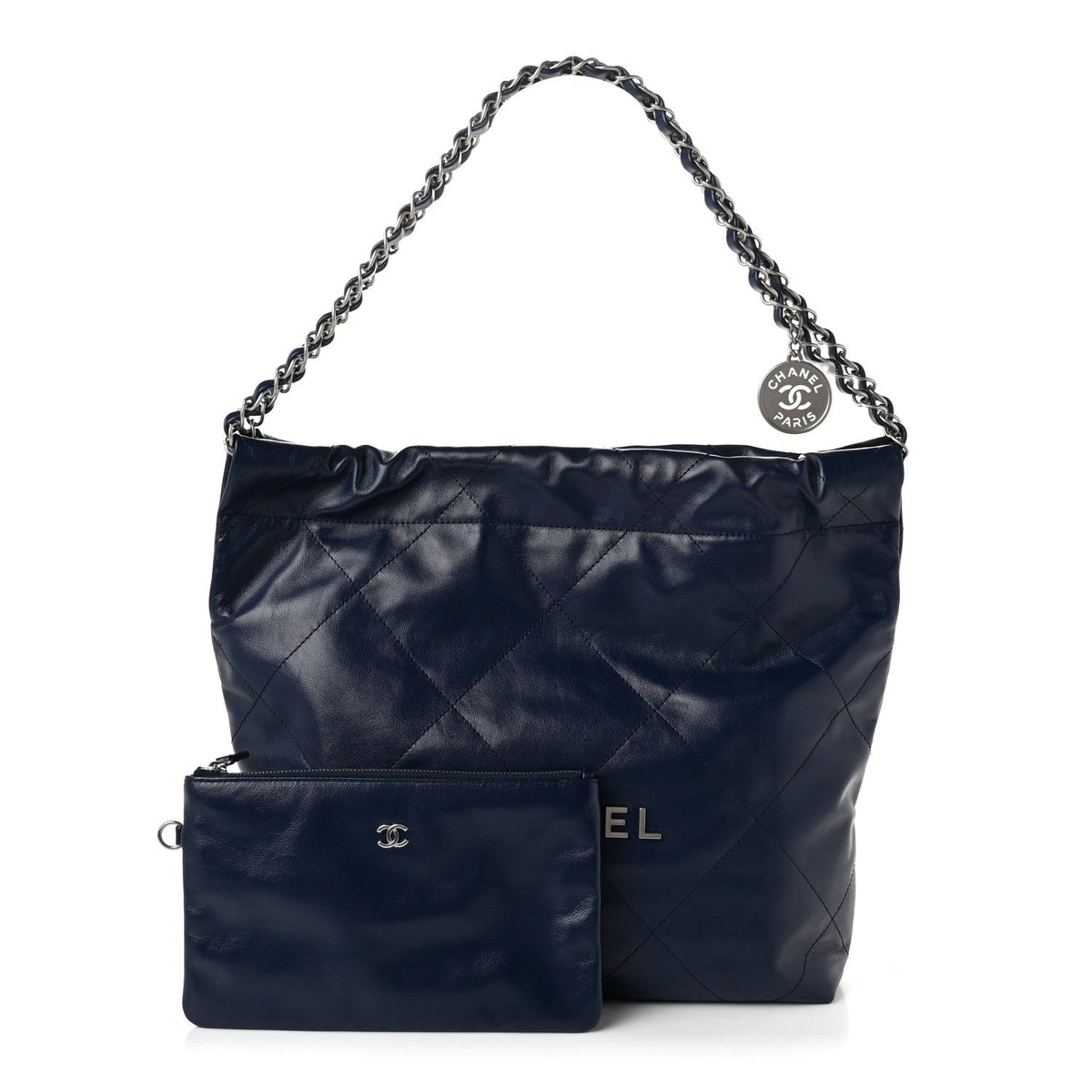 Shiny Calfskin Quilted Small Chanel 22 Navy