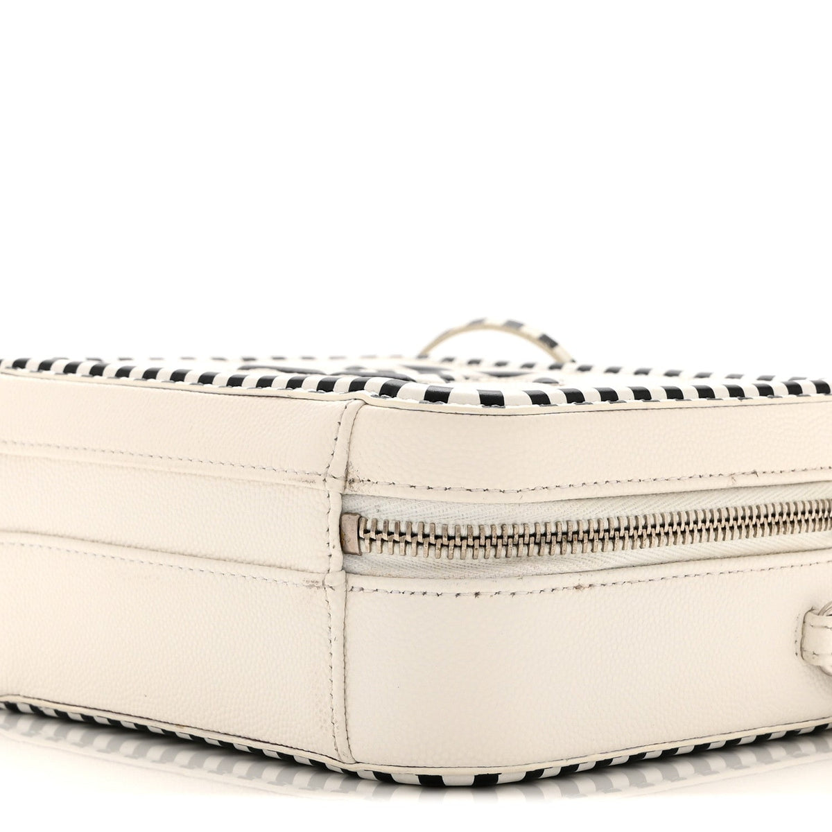Caviar Quilted Striped Small CC Filigree Vanity Case White Black