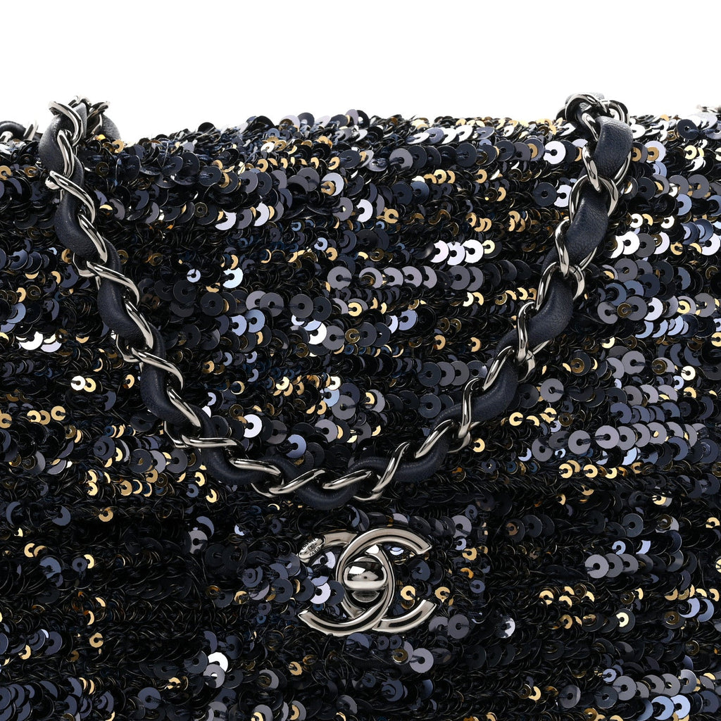 Sequin Mini Rectangular Flap Blue Black Ruthenium