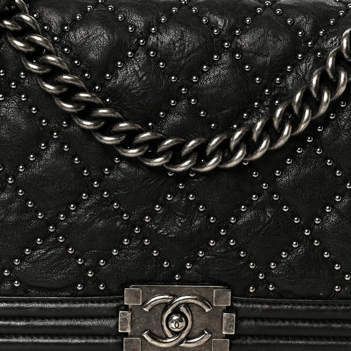 Crumpled Lambskin New Medium Studded Boy Flap Black