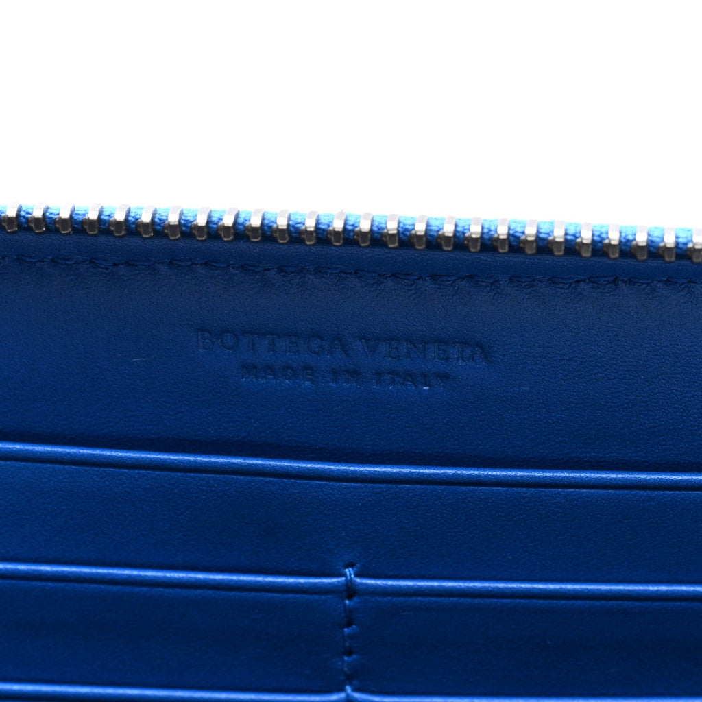 Nappa Intrecciato Zip Around Wallet Cobalt