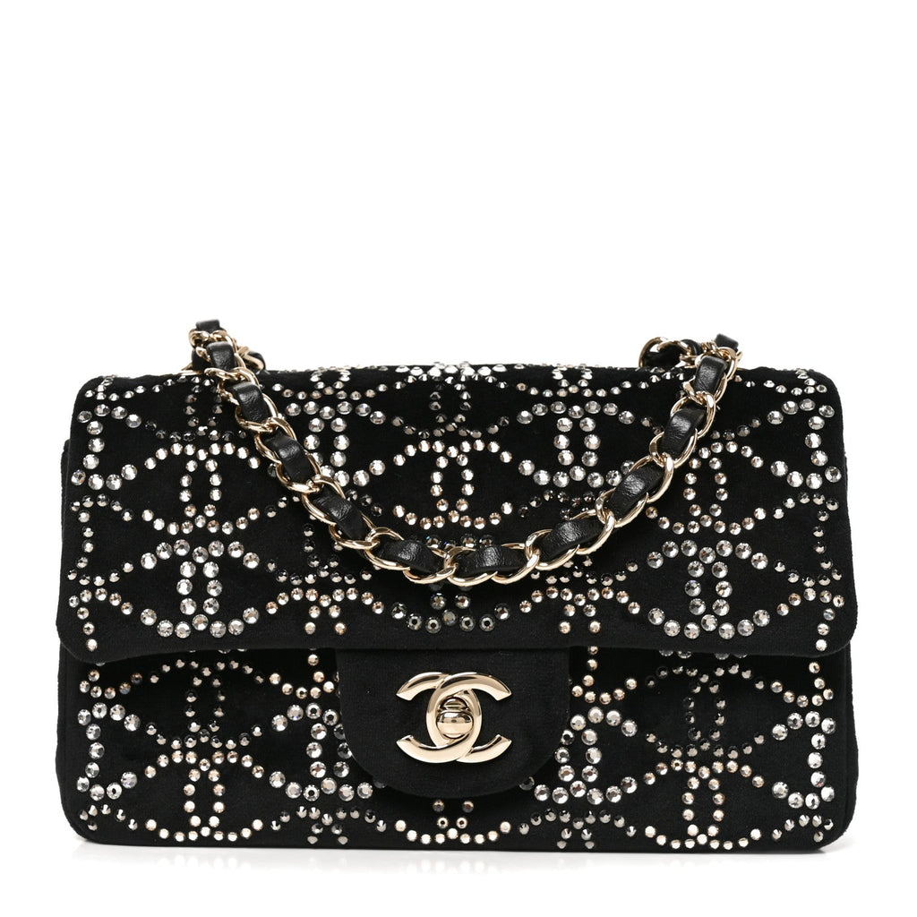 Velvet Crystal Mini Rectangular Flap Black