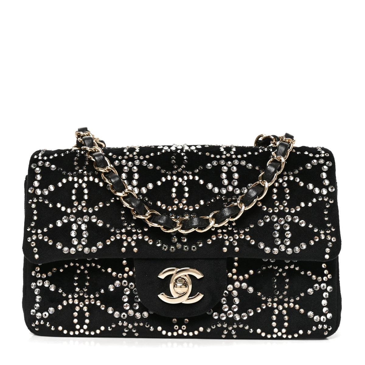 Velvet Crystal Mini Rectangular Flap Black