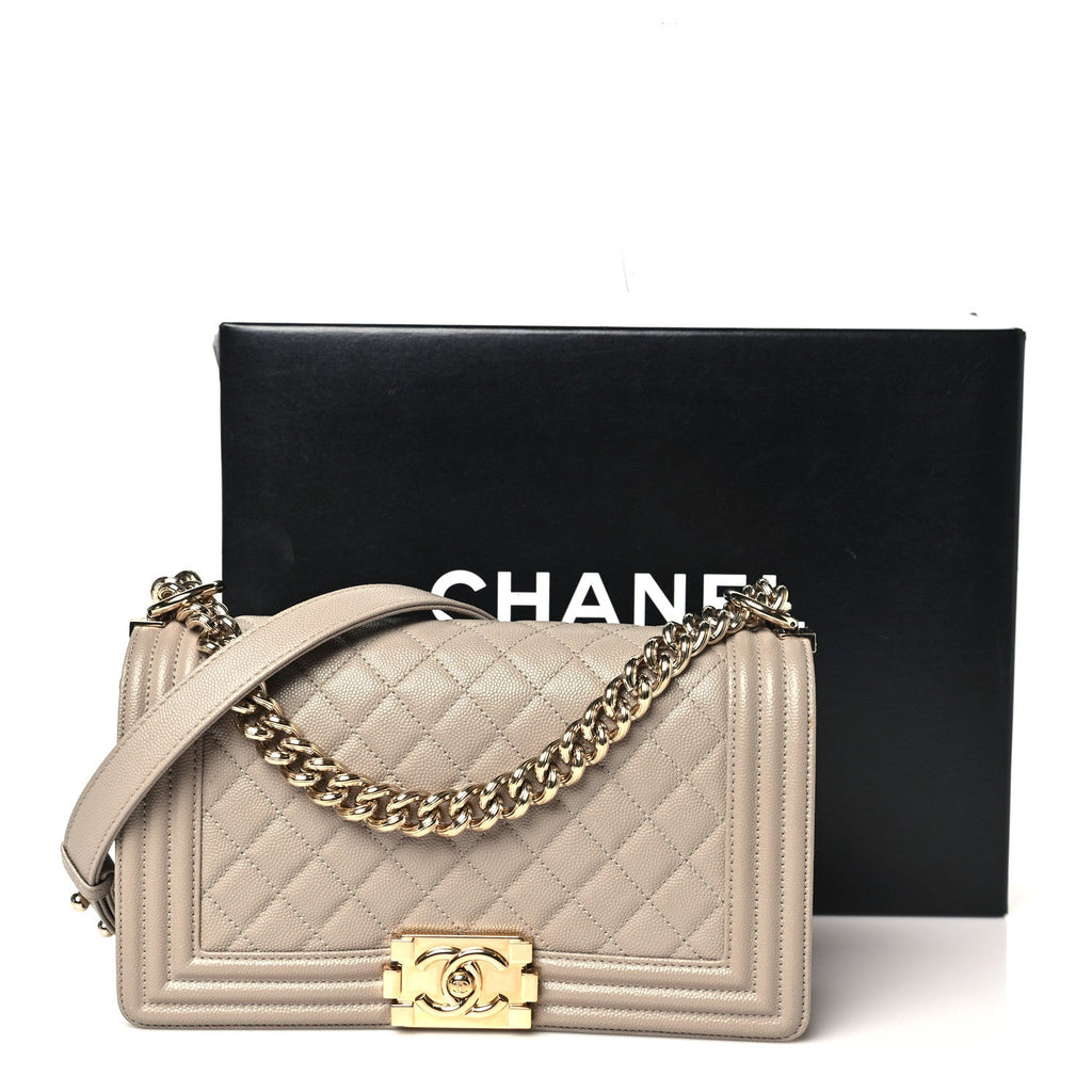 Caviar Quilted Medium Boy Flap Dark Beige