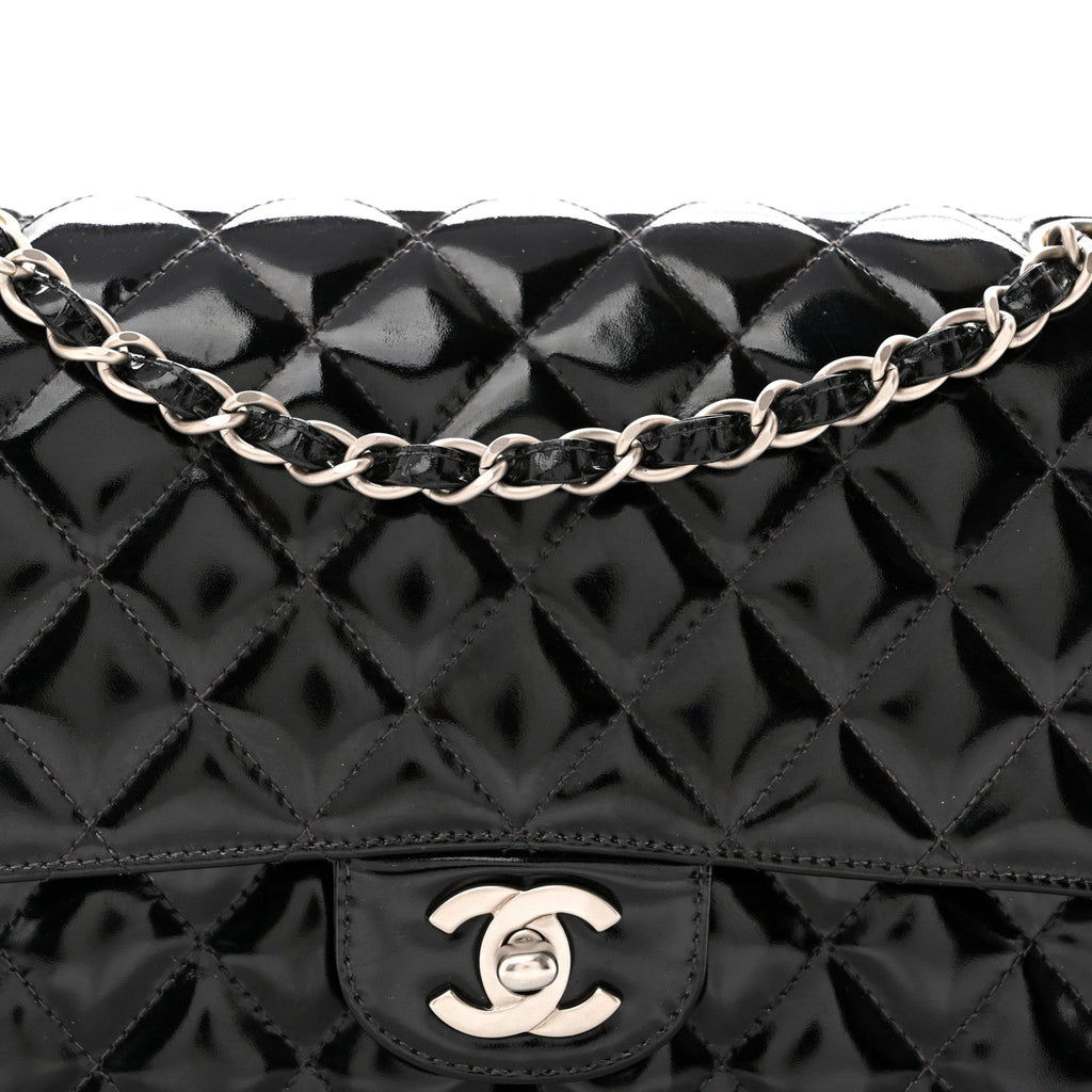 Patent Quilted Medium Double Flap Black