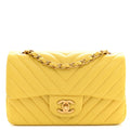 Lambskin Chevron Quilted Mini Rectangular Flap Yellow