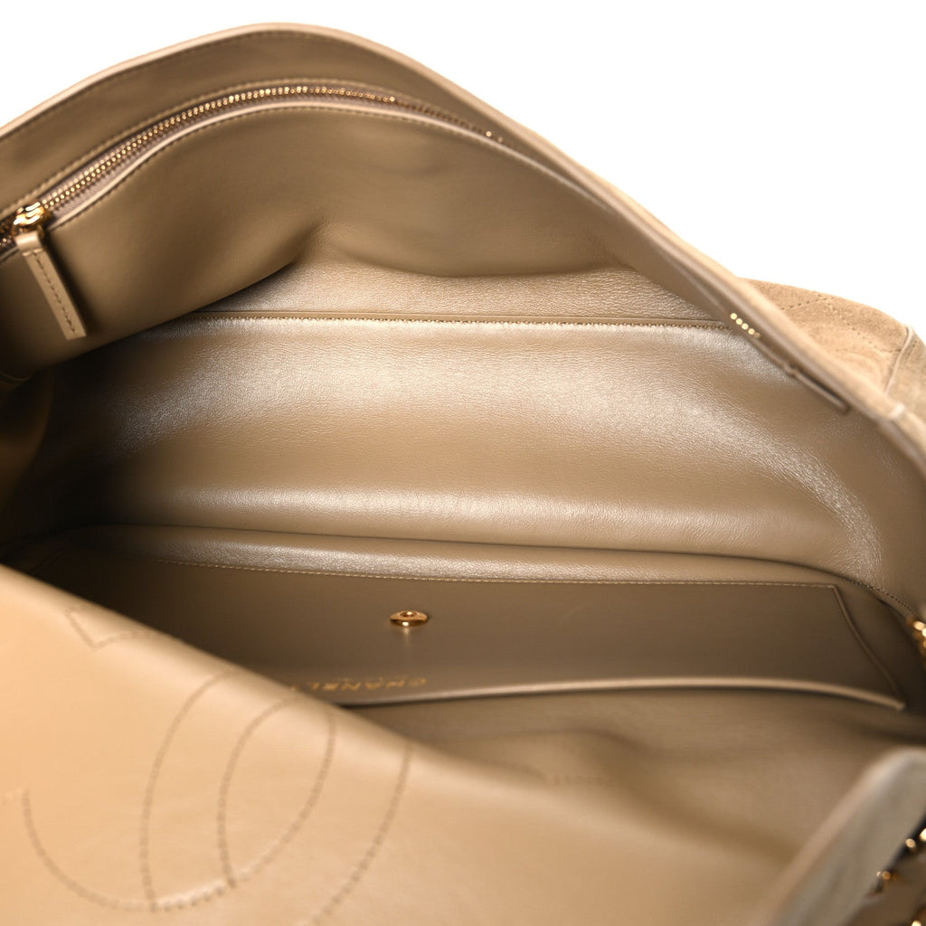 Suede Calfskin Small Souplissimo Maxi Flap Dark Beige