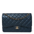 Metallic Caviar Quilted Jumbo Double Flap Blue