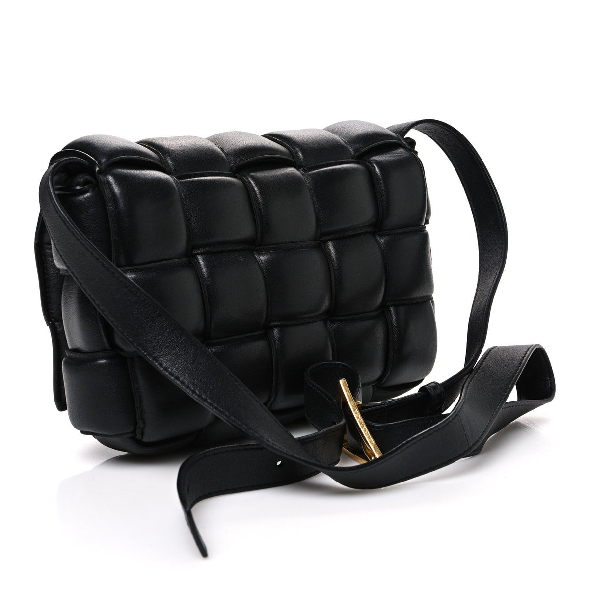 Nappa Maxi Intreccio Padded Cassette Crossbody Bag Black