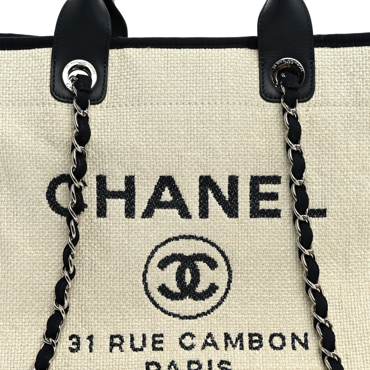 Woven Straw Raffia Medium Deauville Tote White Navy