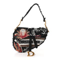 Canvas Embroidered Camouflage Flowers Saddle Bag Black Multicolor