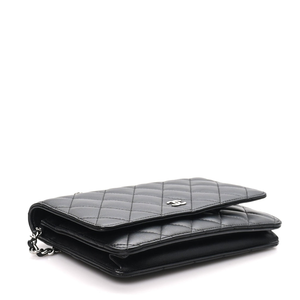 Lambskin Quilted Wallet On Chain WOC Black