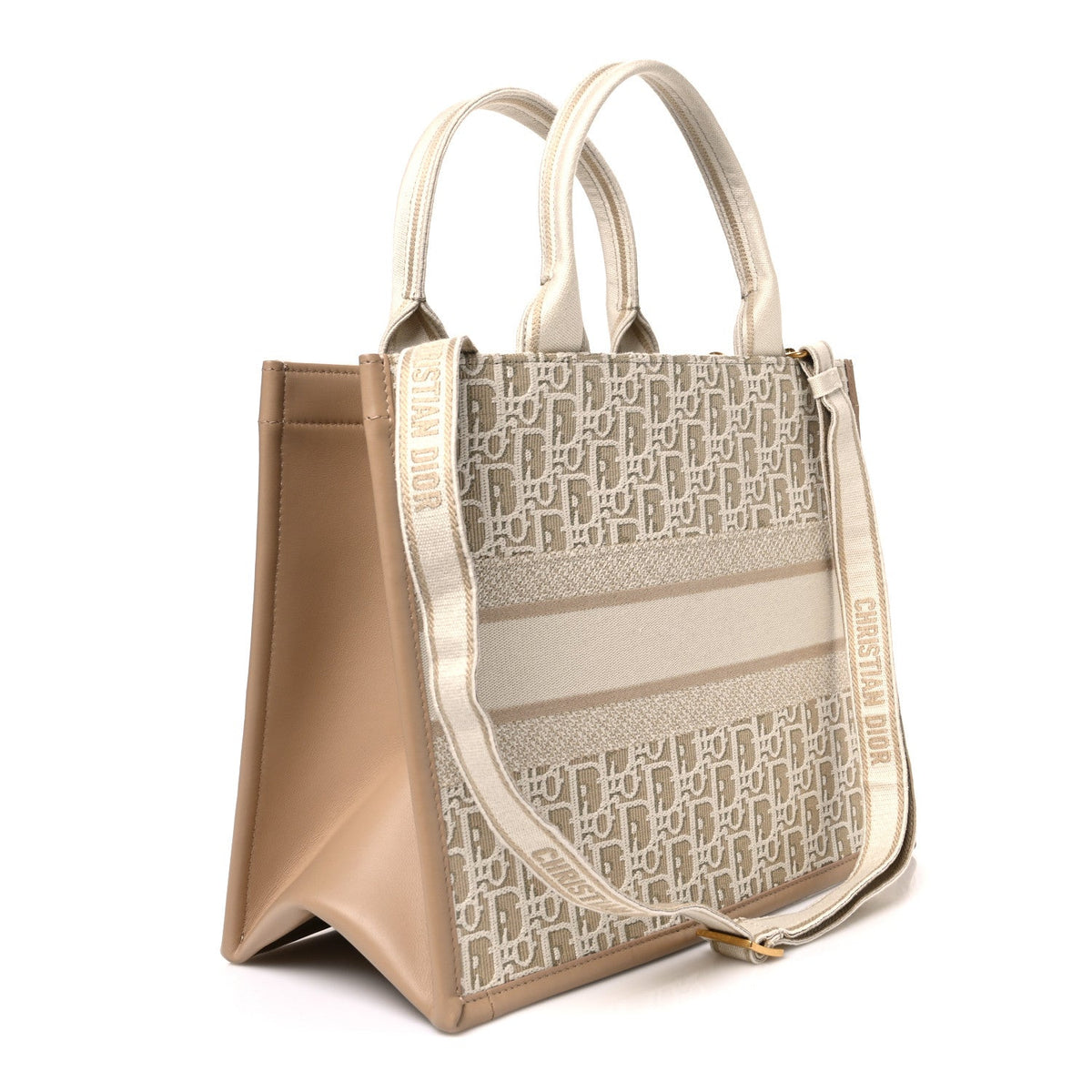 Oblique Calfskin Medium Book Tote With Strap Gold Multicolor Natural