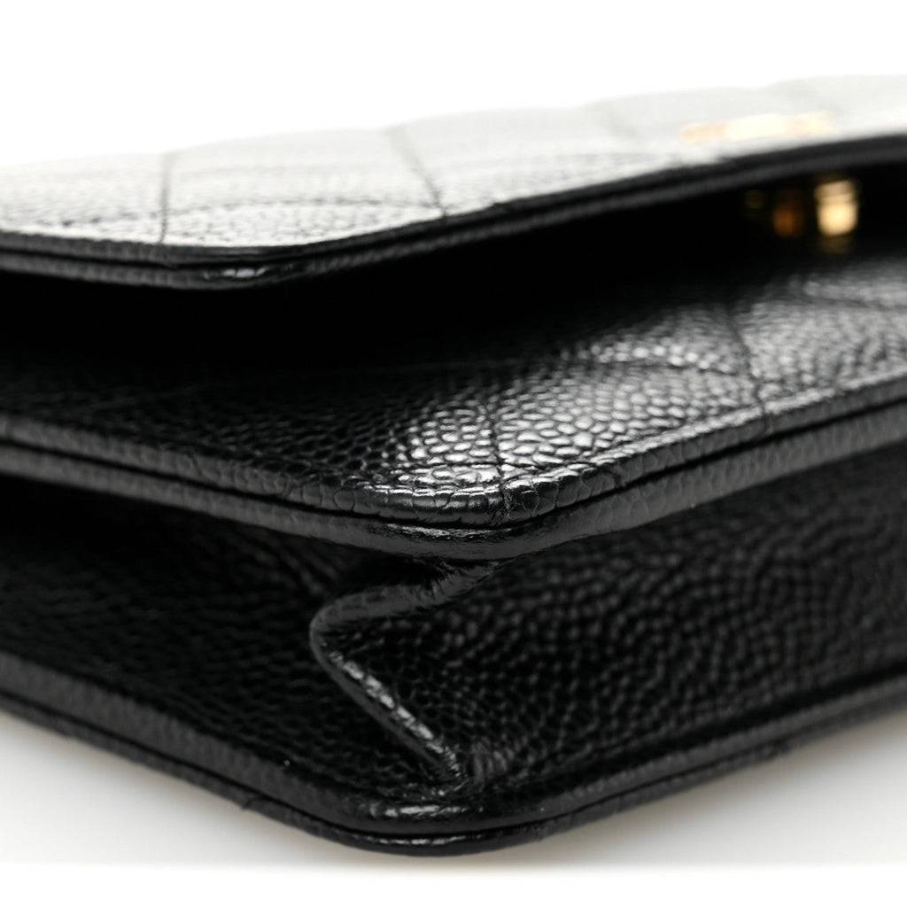 Caviar Quilted Wallet on Chain WOC Black