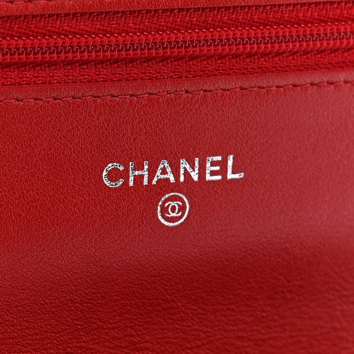 Patent Camellia Embossed Wallet On Chain WOC Dark Red
