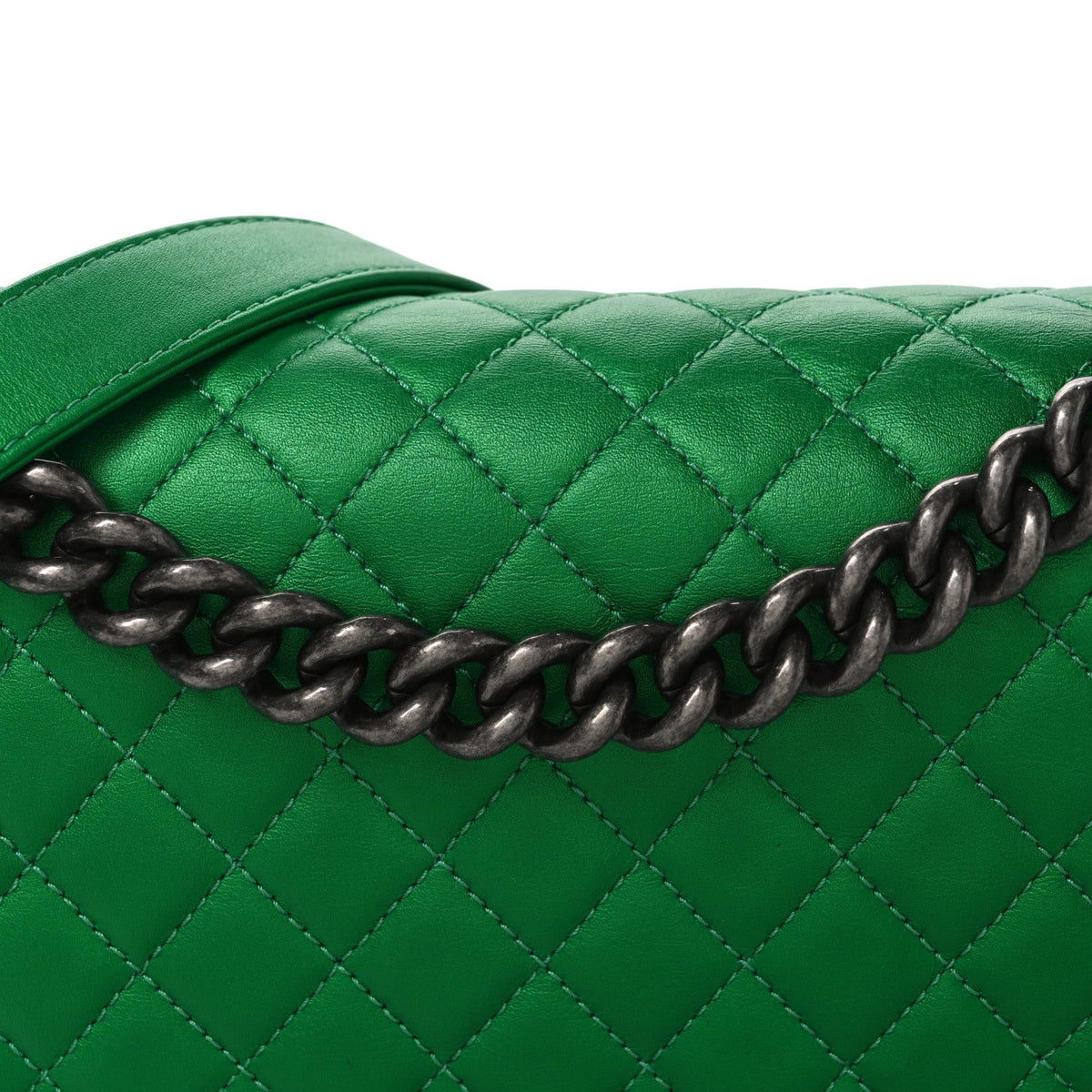 Metallic Calfskin Quilted Medium Boy Flap Green