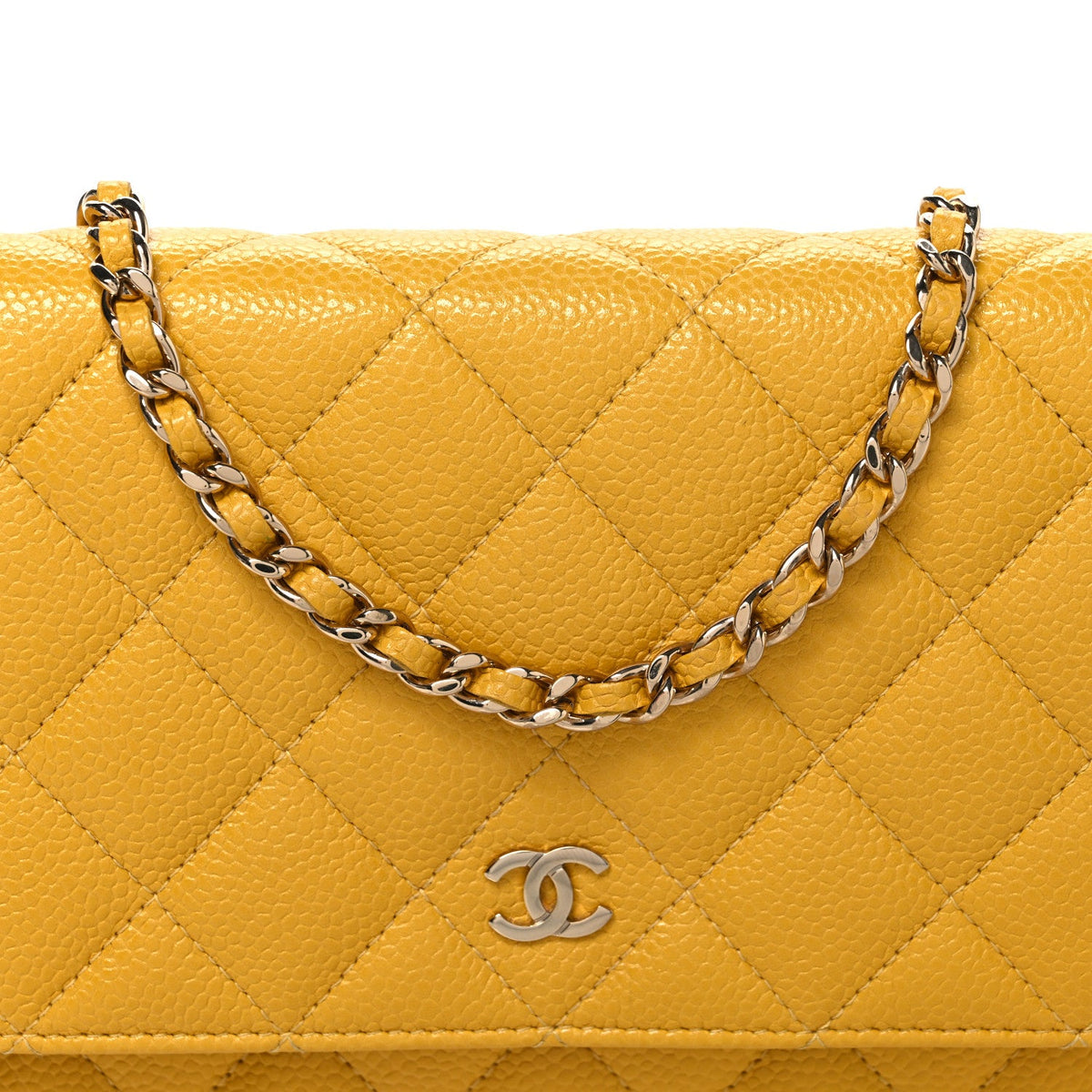 Caviar Quilted Wallet on Chain WOC Yellow