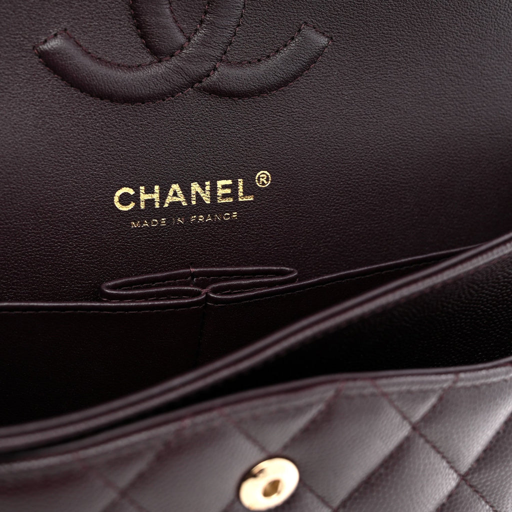 Caviar Quilted Medium Double Flap Brown