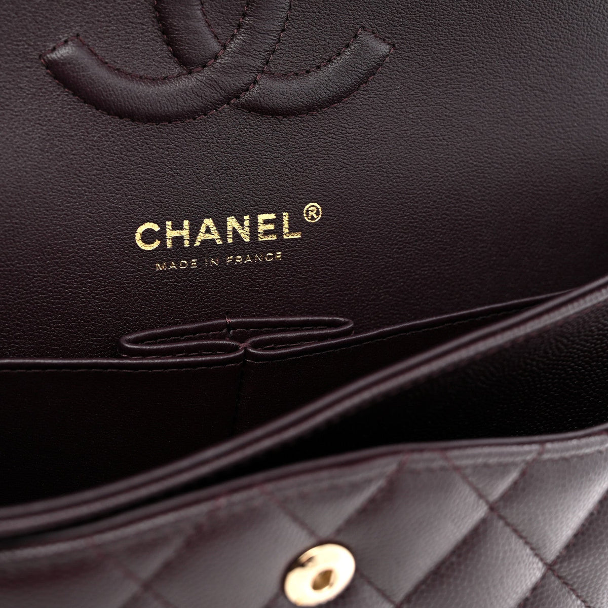 Caviar Quilted Medium Double Flap Brown