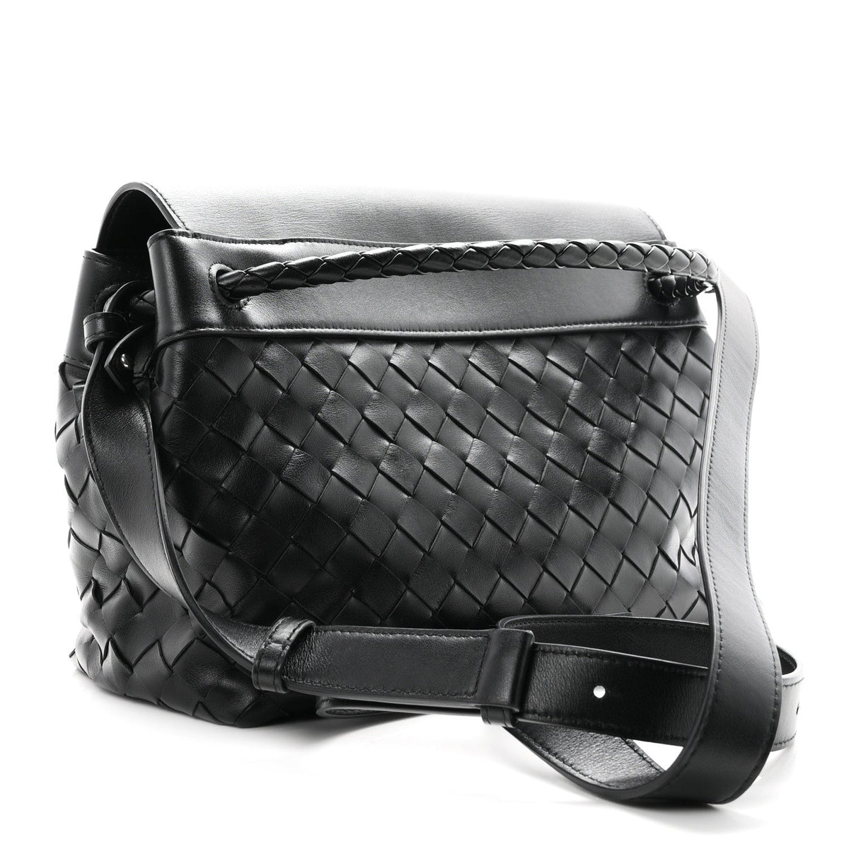 Calfskin Intrecciato Small Andiamo Messenger Bag Black
