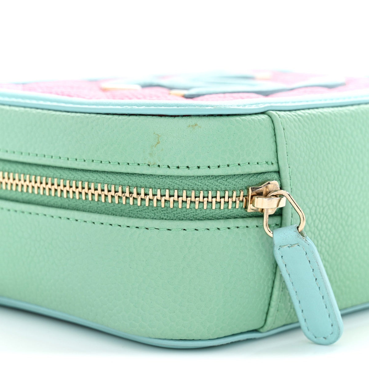 Caviar Quilted Filigree Vanity Clutch With Chain Pink Light Blue Green