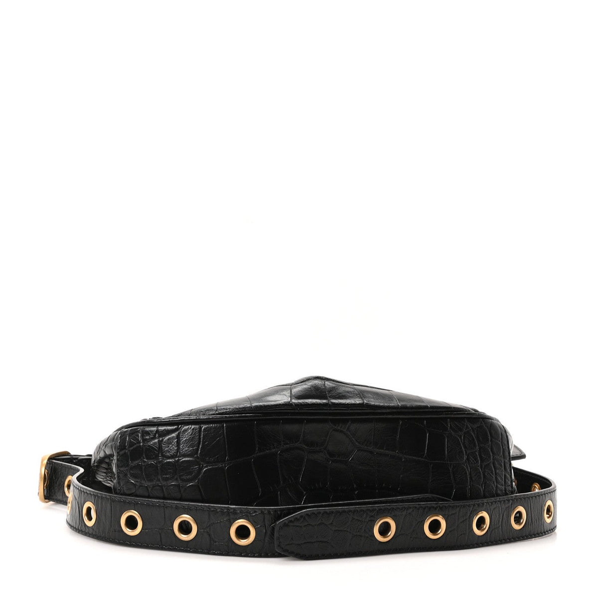 Extra Supple Calfskin Crocodile Embossed Le Cagole Shoulder Bag XS Black