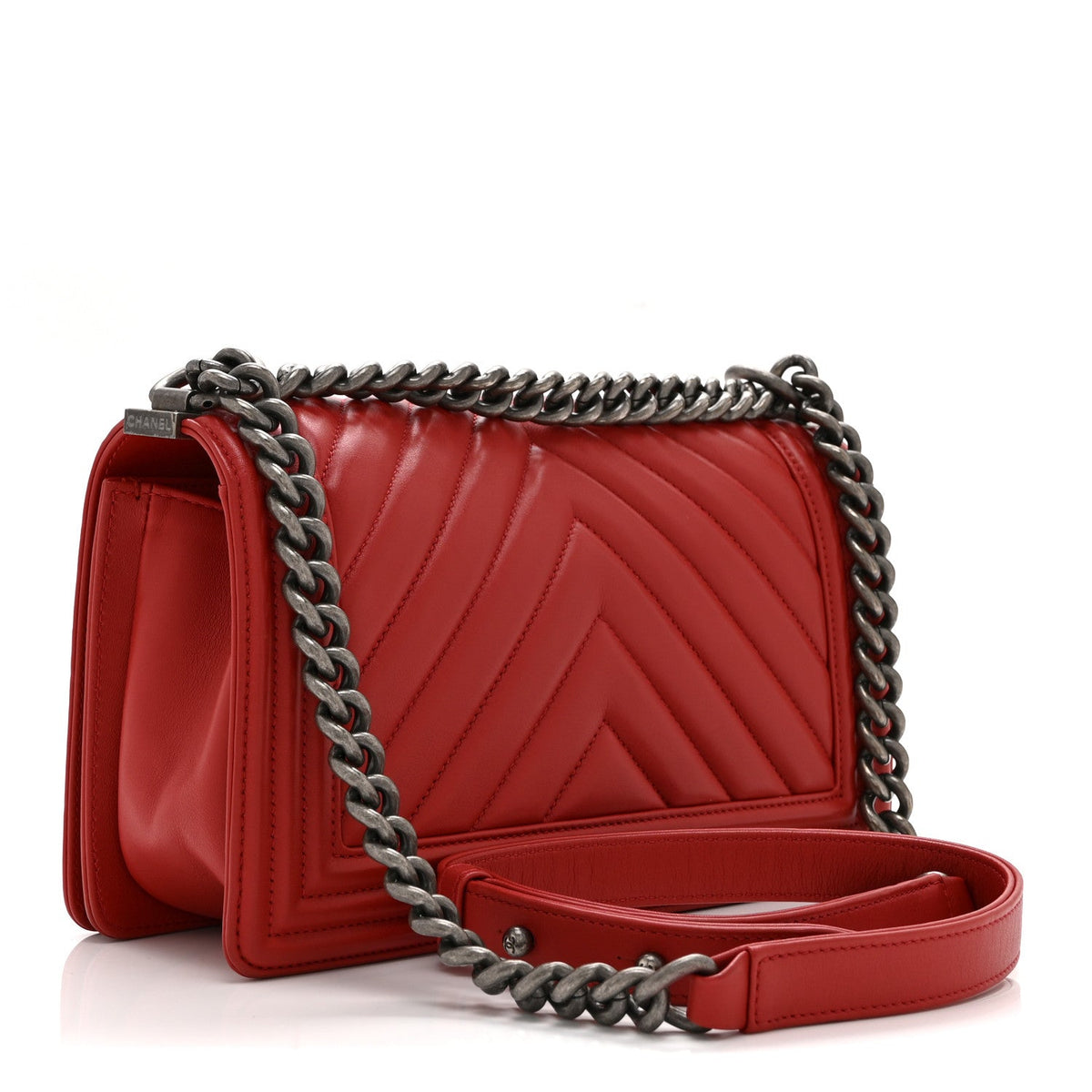 Calfskin Chevron Quilted Medium Boy Flap Red