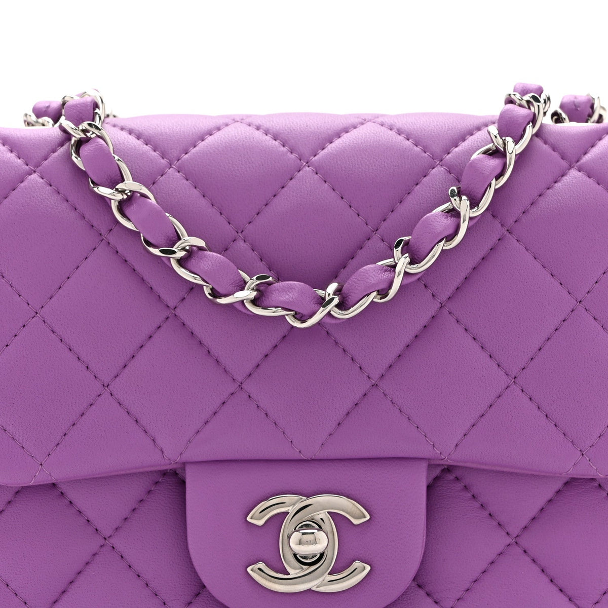 Lambskin Quilted Mini Square Flap Purple