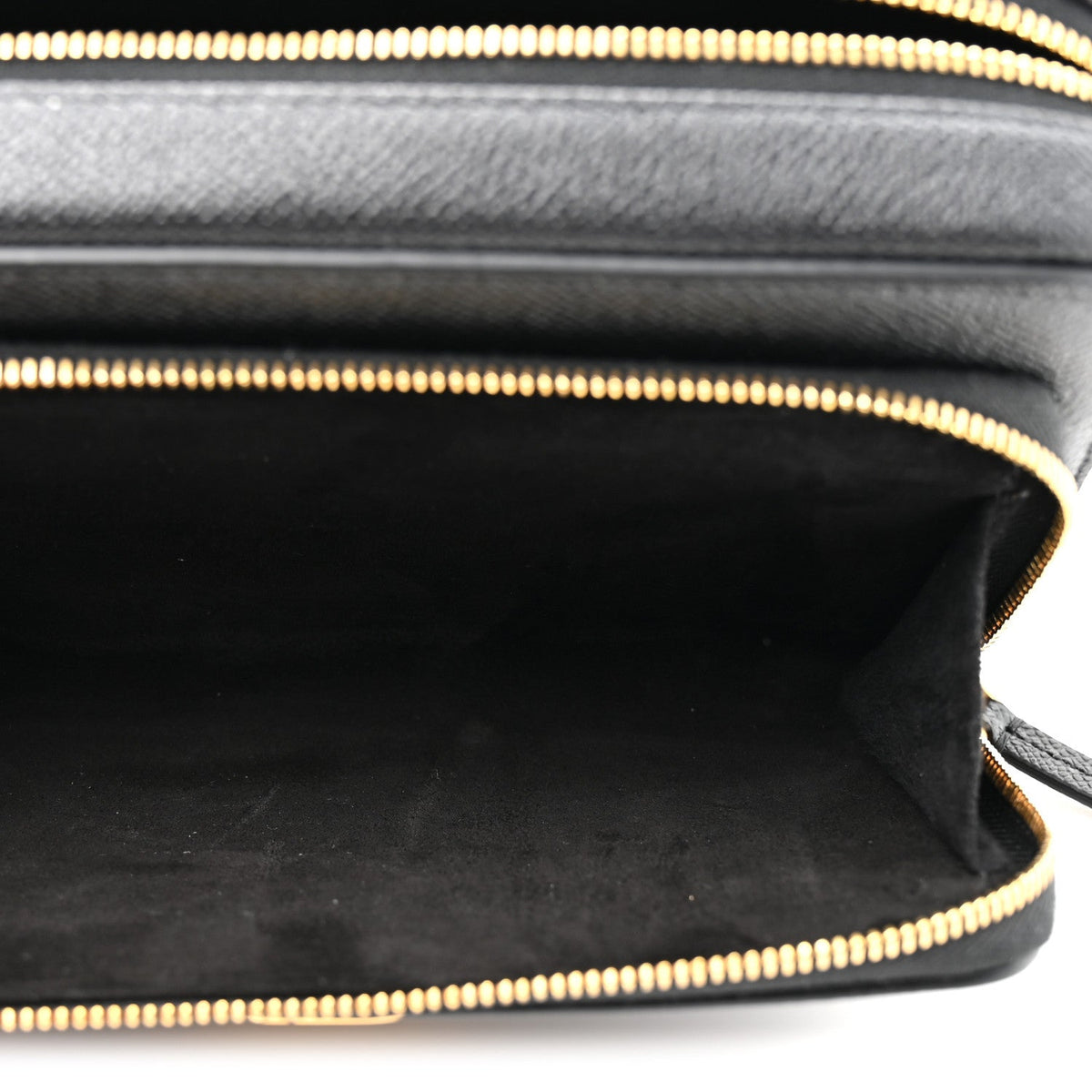 Grained Calfskin Caro Double Pouch Black