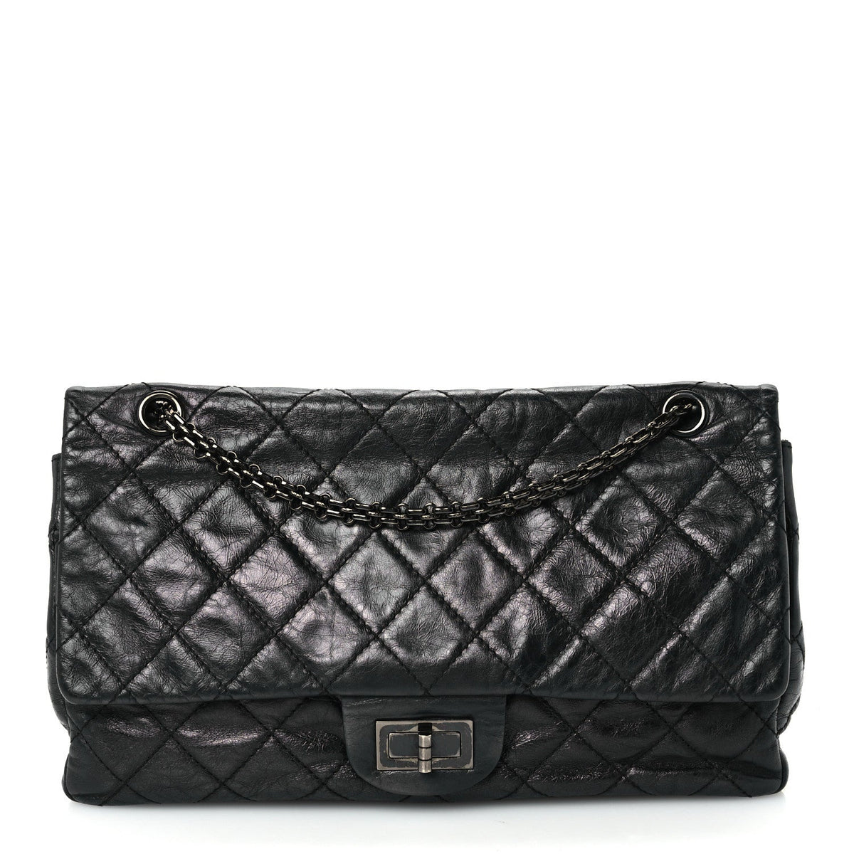 Metallic Aged Calfskin Quilted 2.55 Reissue 226 Flap So Black