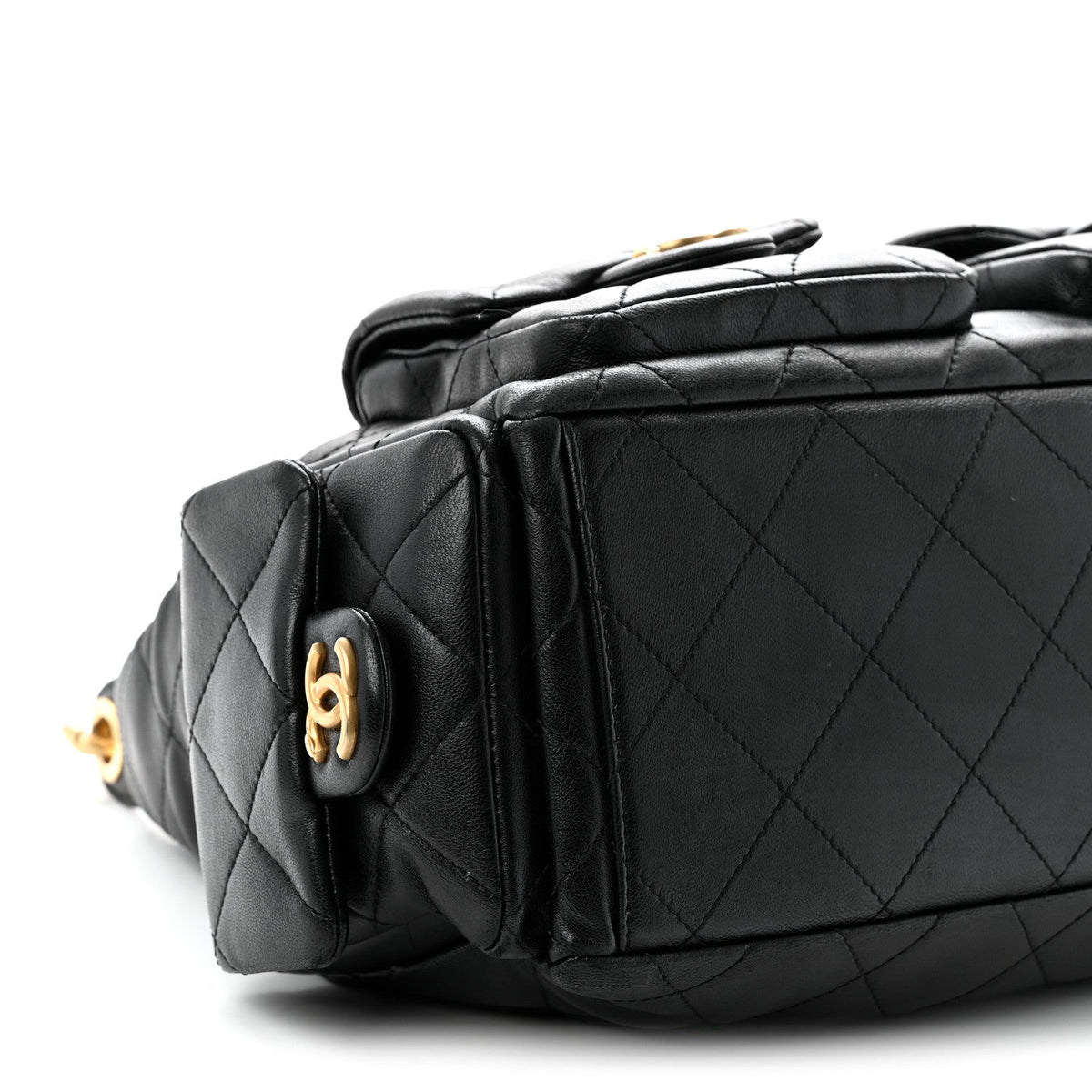 Shiny Lambskin Quilted Large Trendy Pockets Hobo Black