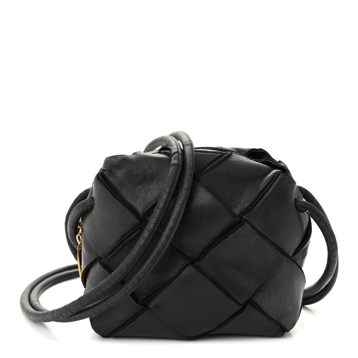 Lambskin Maxi Intrecciato Mini Cassette Camera Bag Black