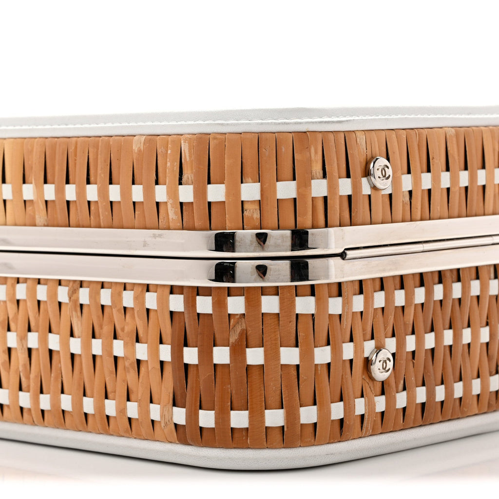 Raffia Calfskin CC Filigree Vanity Case White