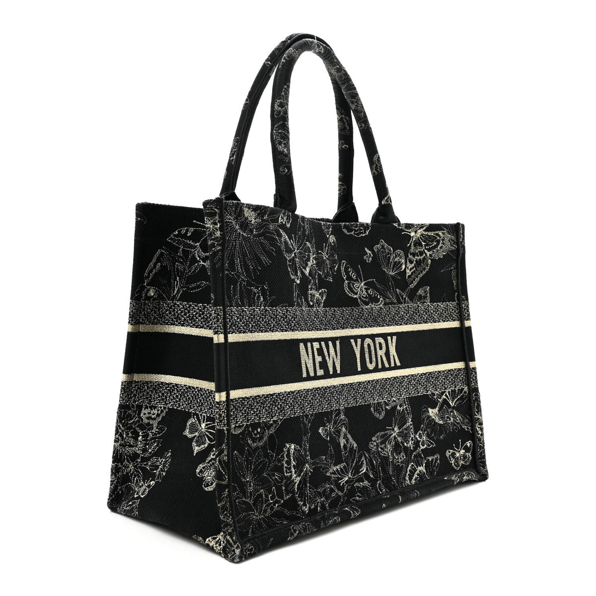Canvas Embroidered Medium New York Butterfly Book Tote Black