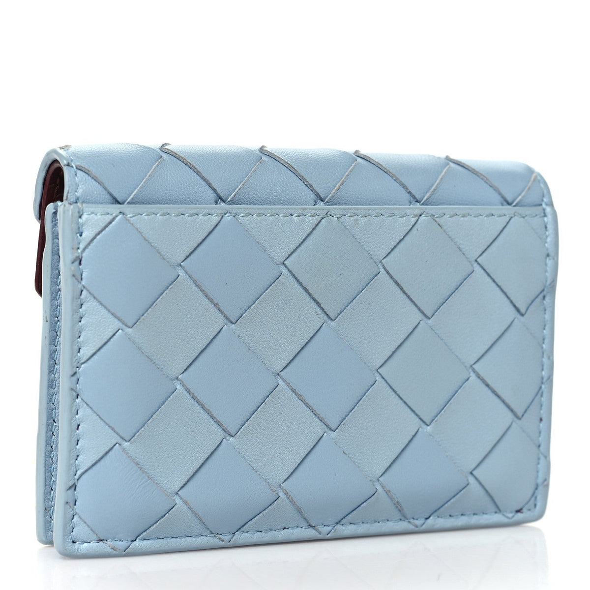 Nappa Intrecciato Small Check Bi-Fold Zip Wallet Ice Cherry