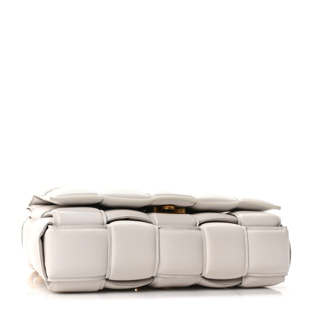 Lambskin Maxi Intreccio Padded Chain Cassette Crossbody Bag White