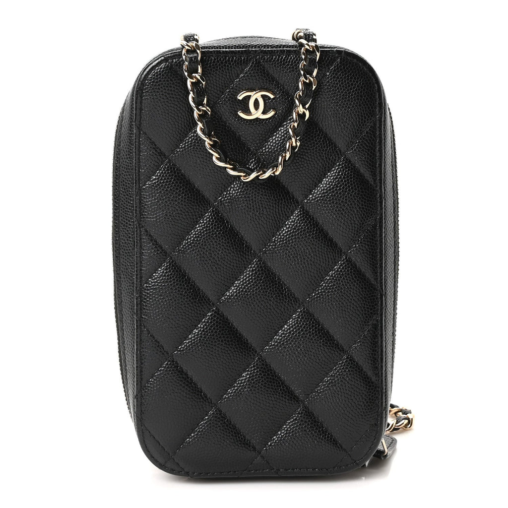 Caviar Quilted Phone Holder Wallet On Chain WOC Black