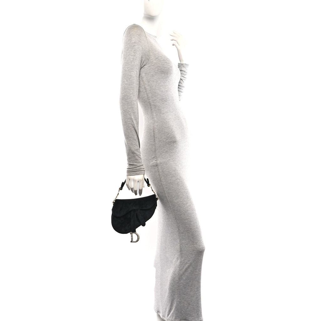 Velvet Crystal Mini Saddle Bag Black