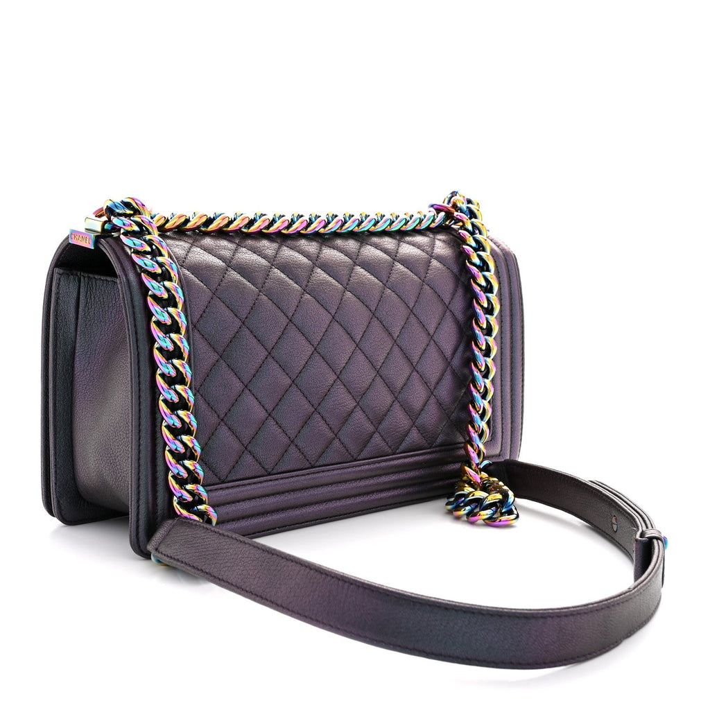 Iridescent Goatskin Quilted Medium Boy Flap Purple