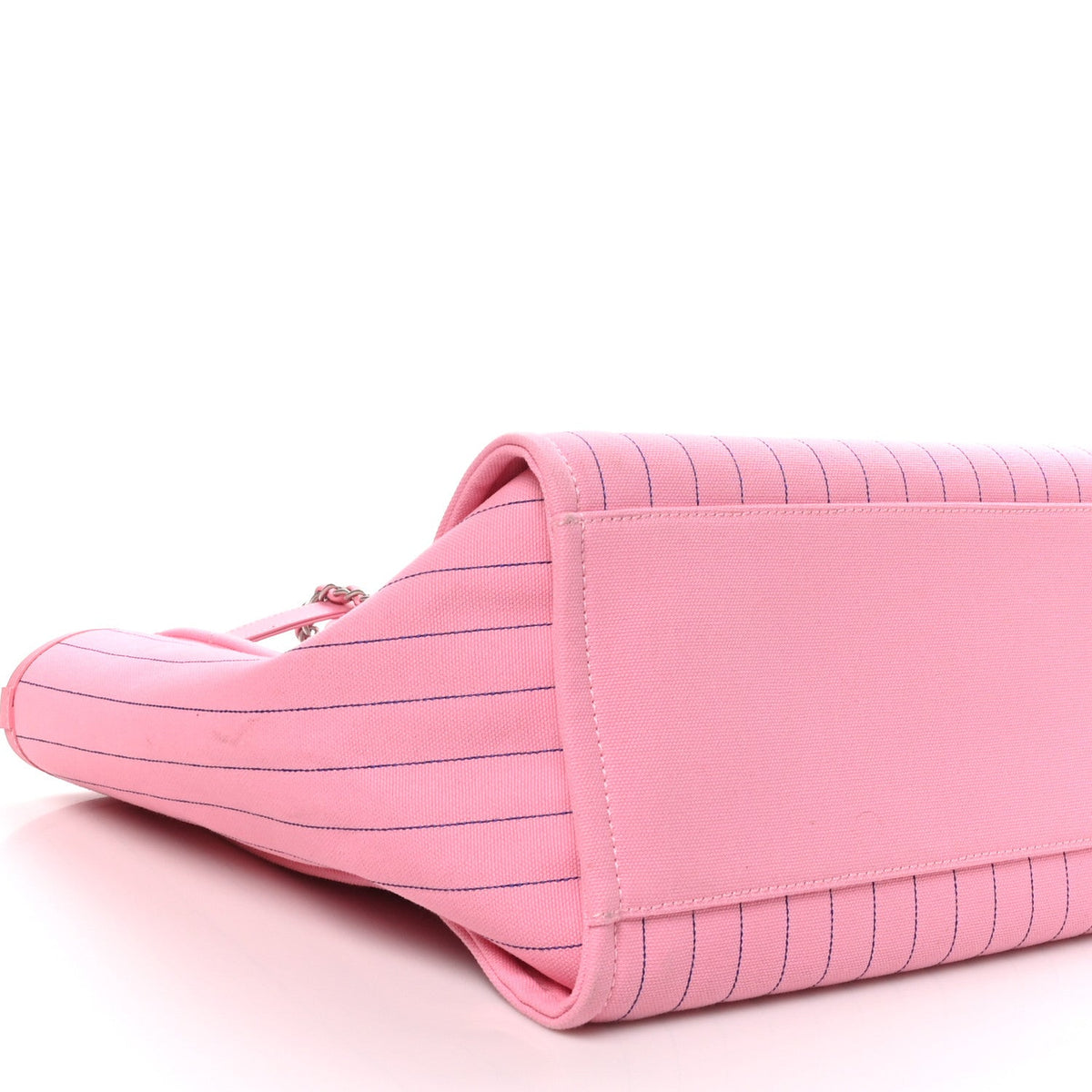 Canvas Calfskin Striped Large Deauville Tote Pink Blue