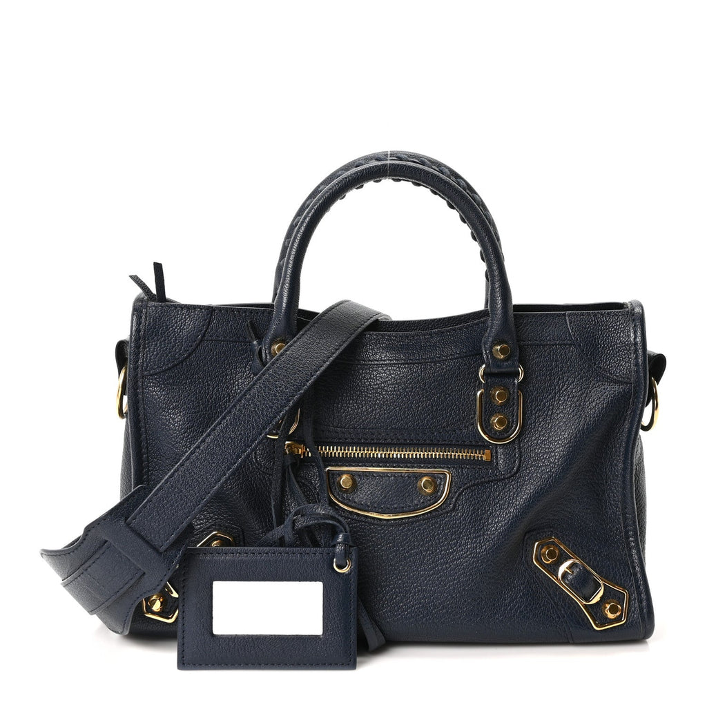 Chevre Gold Metallic Edge Hardware S City Bleu Nuit Dark Sea