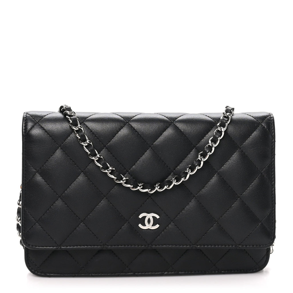 Lambskin Quilted Wallet On Chain WOC Black