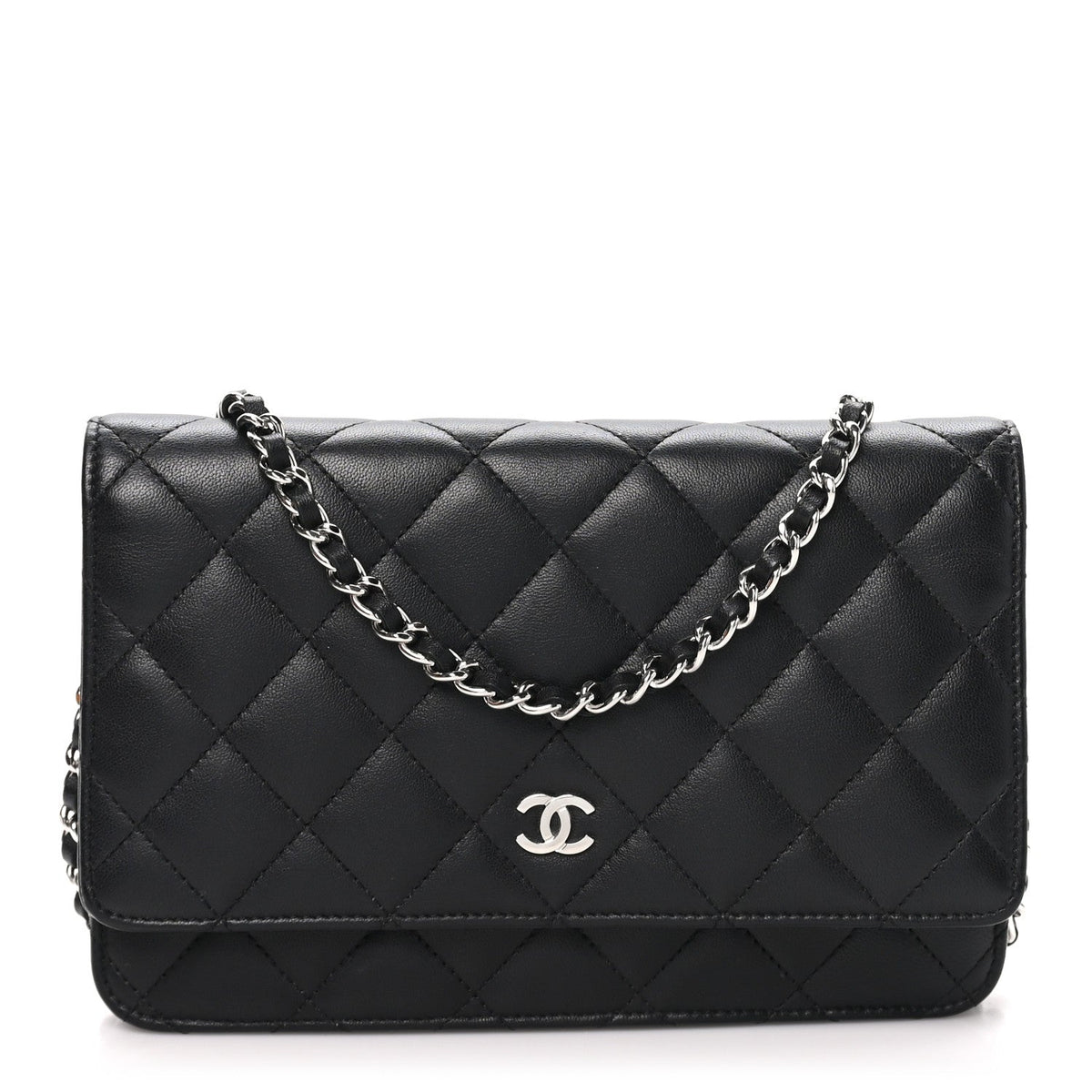 Lambskin Quilted Wallet On Chain WOC Black